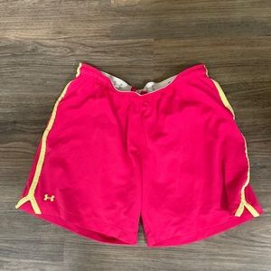 Under Armour  heat gear pink drawstring shorts, size medium